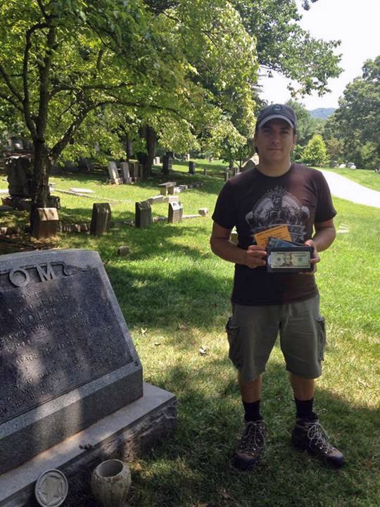 Winners Matt and Laura at the gravesite of Asheville author Thomas Wolfe.